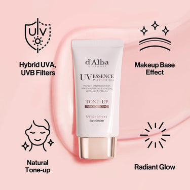 d'alba Piedmont Italian White Truffle Waterfull Tone-Up Sunscreen, Vegan Skincare, Tinted Moisturizer With Spf 50+ Pa++++, Glowy Sunscreen For Sensitive Skin, 1 Count